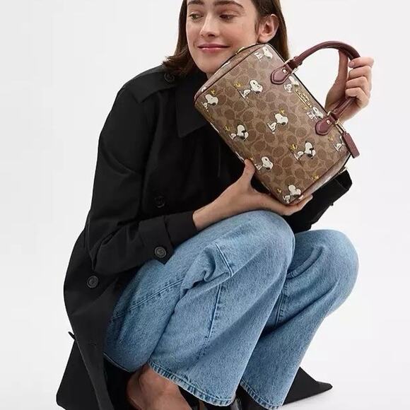 NWT Coach X Peanuts Rowan Satchel Bag Signature Canvas With Snoopy Print CBM33 - Picture 12 of 13